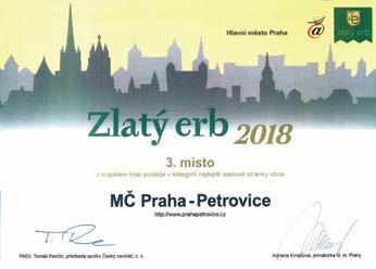 ZPRÁVY Z MĚSTSKÉ ČÁSTI Pražské kolo soutěží Zlatý erb bylo pro MČ Praha Petrovice úspěšné Slavnostní vyhlášení soutěže Zlatý erb 2018 a JuniorErb 2018 za kraj Hlavní město Praha se uskutečnilo v