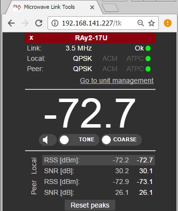 Instalace Antenna Alignment Tool stránka html v managementu jednotky Nástroj Antenna Alignment Tool je upraven pro použití na malých displejích.
