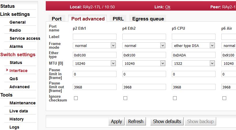 Konfigurace sense pulse Naslouchá a periodicky vysílá NLP (Energy Detect+TM). sense Pouze naslouchá (Energy Detect). Port advanced Nastavení interních portů ETH switche. Obr. 5.