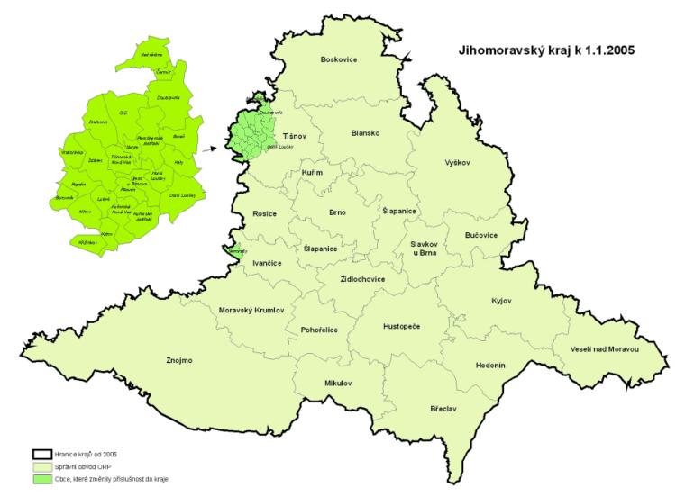 2.1.1. Vymezení posuzovaného území - změny Uspořádání kraje platné od 1.1.2000 kdy nabyl účinnosti ústavní zákon č. 347/1997 Sb.