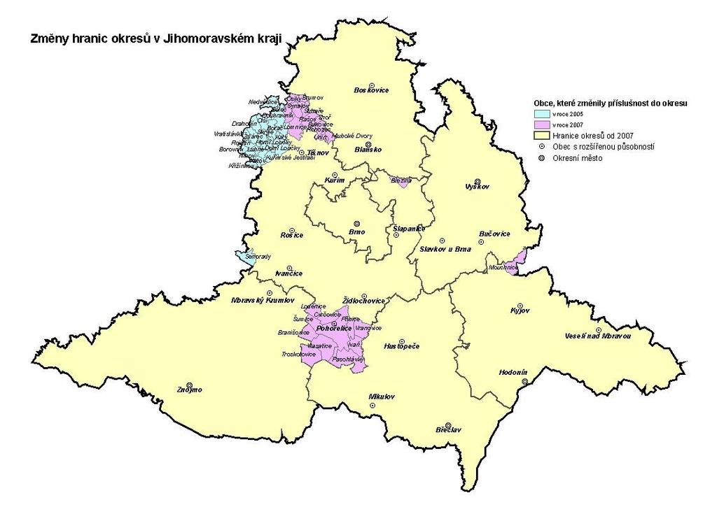 několika změnám hranic krajů (NUTS 3), jejichž důsledkem jsou, podle pravidel nastavených v nařízení 1059/2003, změny kódů krajů Vysočina a Jihomoravského (od 1.1.2008).