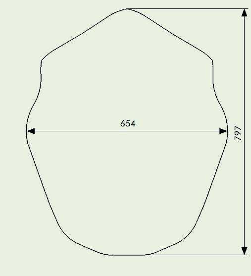 S rozd = S výt - S pol = 379 547,27-353 341,79 = 26 205,48 mm 2 S rozd1/2 = S rozd / 2 = 26 205,48 / 2 = 13 102,74 mm 2 e 5 = S rozd / (z 1 + z 2 ) = 13 102,74 / (62,83+47,12) = 119,17 mm Obr. 3.5 Teoretický tvar přístřihu V dalším kroku byl tvar teoretického přístřihu upraven pomocí zaoblení R c1 a R c2 a tečen do výsledného tvaru, který je vidět na Obr.