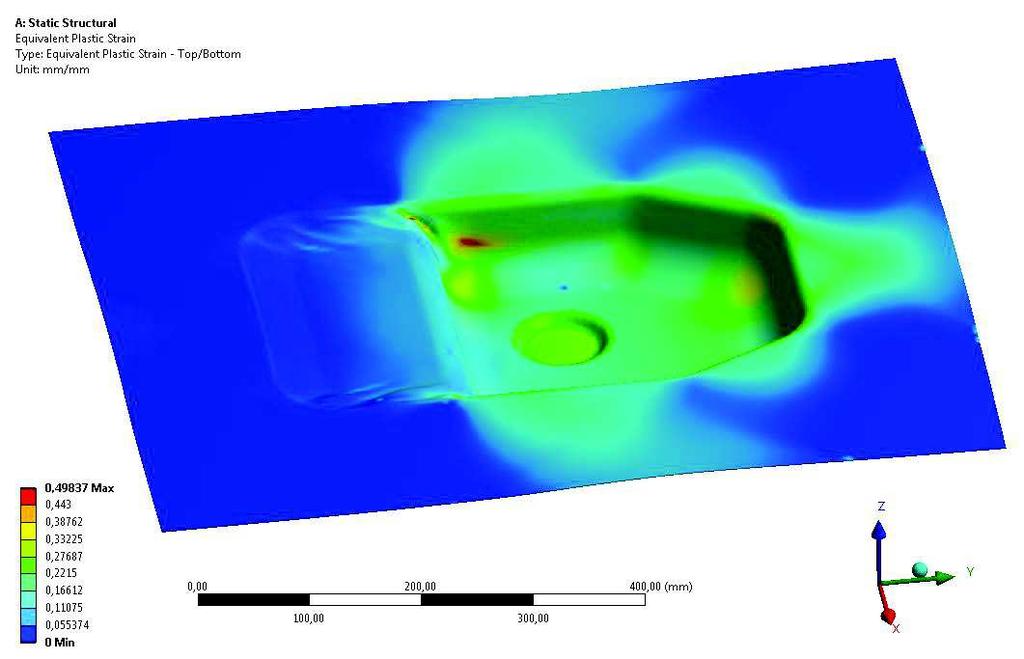 3.6 Numerická simulace Na základě technologických výpočtů a geometrie navrženého nástroje byla provedena numerická simulace procesu tažení olejové vany.