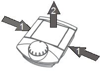 Demontáž Při odnímání krytu s elektronikou postupujte následovně: - jemně stiskněte bočnice dna a zároveň opatrně o několik milimetrů povytáhněte pravou část krytu s dvoupólovým konektorem - opatrně