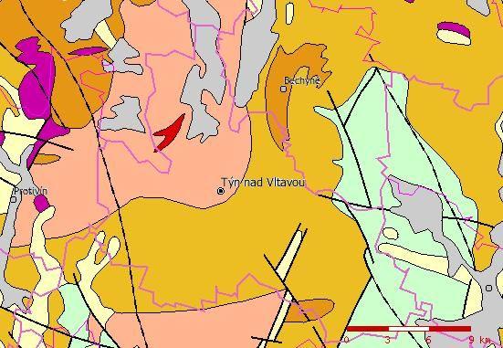 C.II.4.2. Geologická stavba Hlavním horninovým typem je zde biotitická a sillimanit-biotitická pararula a její různě intenzívně migmatitizované ekvivalenty.