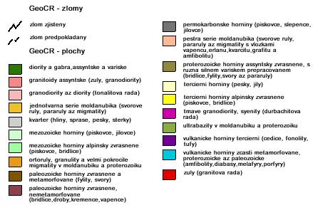 Tyto horniny vytvářejí až několik kilometrů dlouhé a několik desítek metrů mocné horizonty směru S-J. Geologická mapa C.II.5.