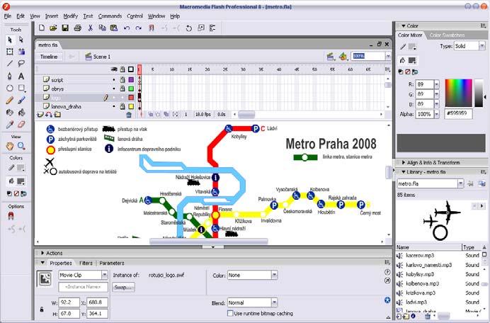 Veškeré vytváření objektů v programu probíhá ve vektorové grafice. K těmto účelům se využívá panel nástrojů (obr. 22), jejichž vlastnosti je také možné dále upravovat.