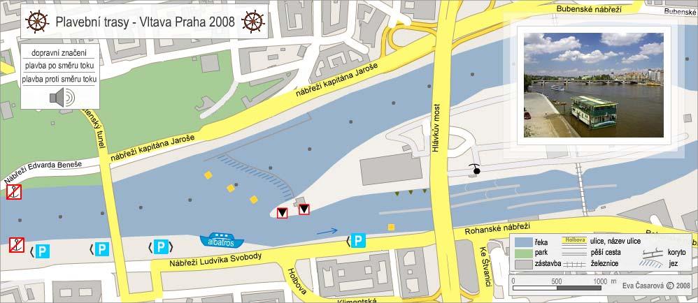 7.3 Plavební trasy Mapa Plavební trasy Vltava Praha 2008 znázorňuje výřez Plavební mapy ČR.
