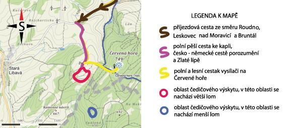 Úzký pruh zvětralého struskovitého pyroklastického materiálu byl také zjištěn při severním okraji pórovitého čedičového výskytu.