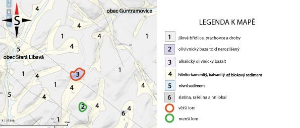 obr. 32: Geologická mapa dvou lomů u Zlaté lípy (autor nad geologickou mapou [11]) 3.2.9 Otická sopka Otická sopka je vyhaslý čedičový vulkán rozkládající se na 10,44 ha a její nadmořská výška je 311 m n.