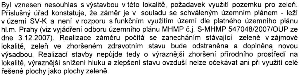 -6z10- S-MHMP-148831/2008/00PNI/EW529-2/Be Byl vznesen nesouhlas s výstavbou v této lokalitì, požadavek využití pozemku pro zeleò.