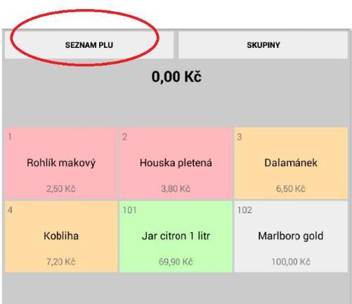 5 Markování přes PLU nebo EAN Při nastavení funkce v Adminu pokladny (PLU přímé)
