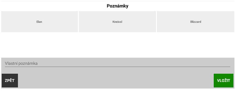 Při tvorbě zakázky a markování jejich položek je možno stejně jako v restauračním režimu ke každé položce přidat doprovodný text buď přednastavený nebo napsat na klávesnici.