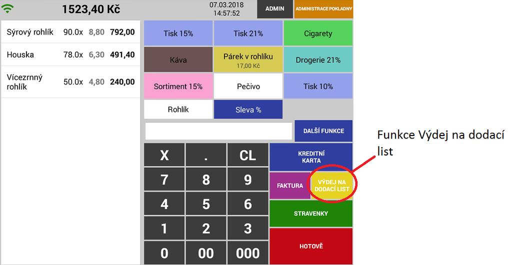 Výdej zboží na dodací list: tato funkce umožňuje vydávat zboží přes
