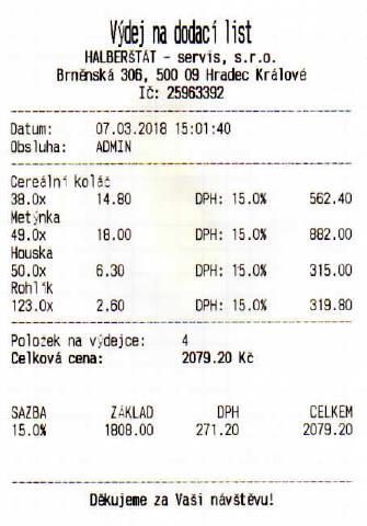 Tato funkce nepodléhá EET a slouží pouze k evidenci skladové výdejky a