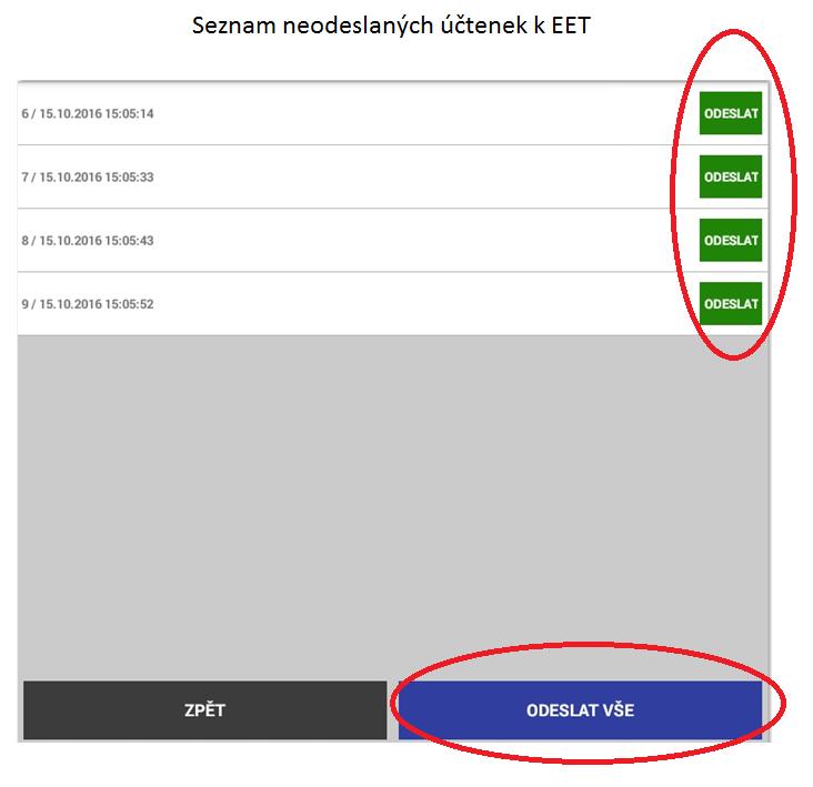 Účtenka je neregistrovaná na EET (přenos se nepodařil) Účtenka je bez EET (prodej nepodléhá EET) Neodeslané EET účtenky: Pokud se během provozu některé účtenky neodešlou z důvodu nefunkčnosti