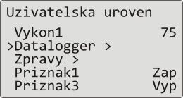 Uživatelská úroveň Zobrazení dataloggeru měřených hodnot na displeji Datalogger můžete zobrazit v obslužné úrovni nebo (pokud je nastaveno) v uživatelské úrovni, menu Datalogger > podle následujícího