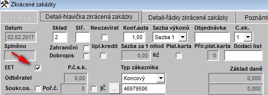 Pokud tuto volbu uživatel odtrhne, tak se doklad neodešle na EET. Následně je možné zakázku vyúčtovat buď hotově (ikona (ikona ), nebo platební kartou ).