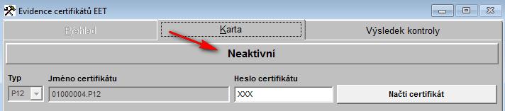 II. Následně pomocí tlačítka přeneseme platnost certifikátu do programu. III.