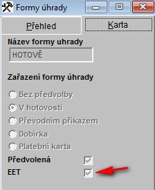 Položka Předvolená slouží pouze pro potřeby programu.