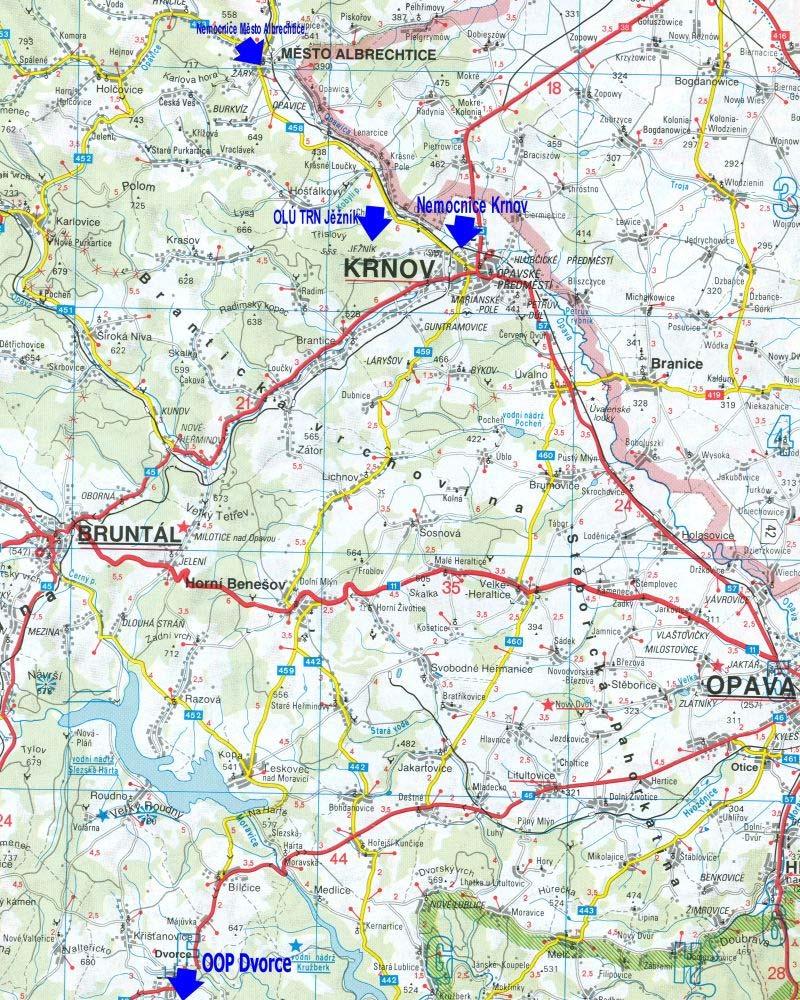 1.6 Zařízení SZZ Krnov Nemocnice Krnov Nemocnice Město Albrechtice Léčebna dlouhodobě nemocných Město Albrechtice OLÚ TRN Ježník OOP Dvorce Mapa s rozmístěním zařízení SZZ Krnov v roce 2009 Při SZZ