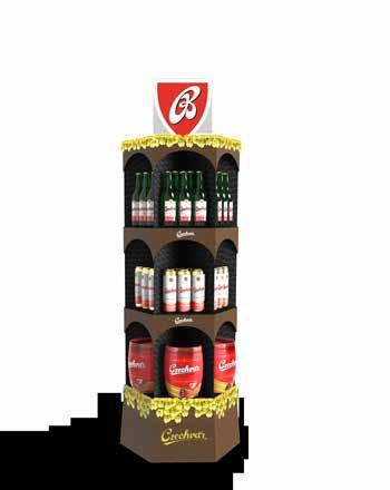 a sudy piva. starovekým pilierom. Obsahuje tri poschodia pre flašky, plechovky Dominantnou farbou je a sudy piva.