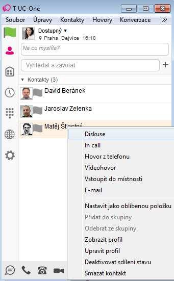a b c d Audio a video volání Audio nebo video hovor lze zahájit některým z následujících způsobů: a) Kliknutí na jeden nebo více kontaktů z adresáře nebo