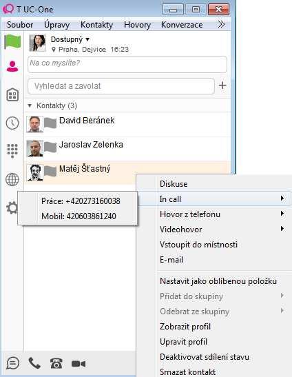 d) Otevřít obrazovku pro zadání čísla, zadat čísla a kliknout na tlačítko Hovor, hovor z telefonu nebo Video hovor.