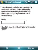 Obnovení výchozích nastavení výrobce Tato volba umožňuje obnovit výchozí nastavení výrobce. Obnovení výchozích nastavení: 1. Klepněte na Start > Programy > Výchozí nastavení. 2.