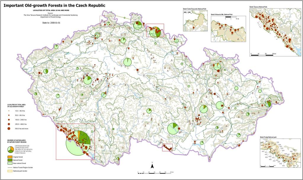 Změna druhové, věkové a prostorové struktury lesů Porušení vazeb Mapa