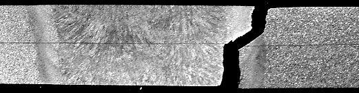 trhlina IV druhu natavení). Makroskopické c) lom v hranici natavení (550 C/150MPa/097h) pohledy na lom v ZM trhlina IV + III druhu. (parametry zkoušky Fig.