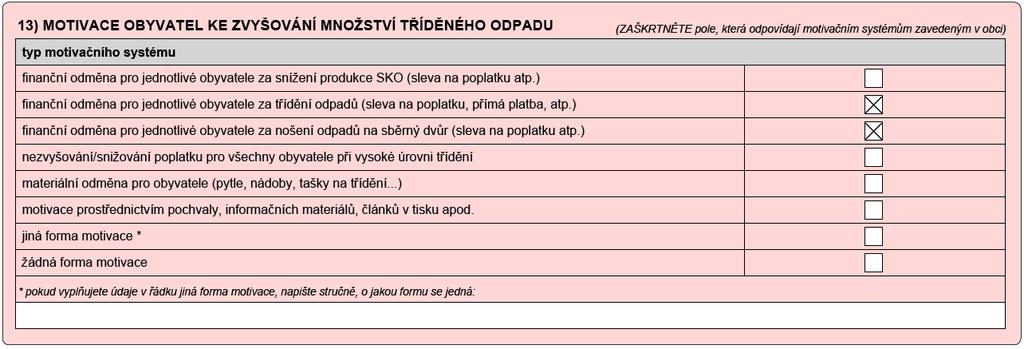 Pokud používáte jinou formu motivace, vyjma propagace a komunikace, vypište ji do volného řádku pod tabulkou. Pokud nepoužíváte žádnou formu motivace, ZAŠKRTNĚTE volbu žádná forma motivace.