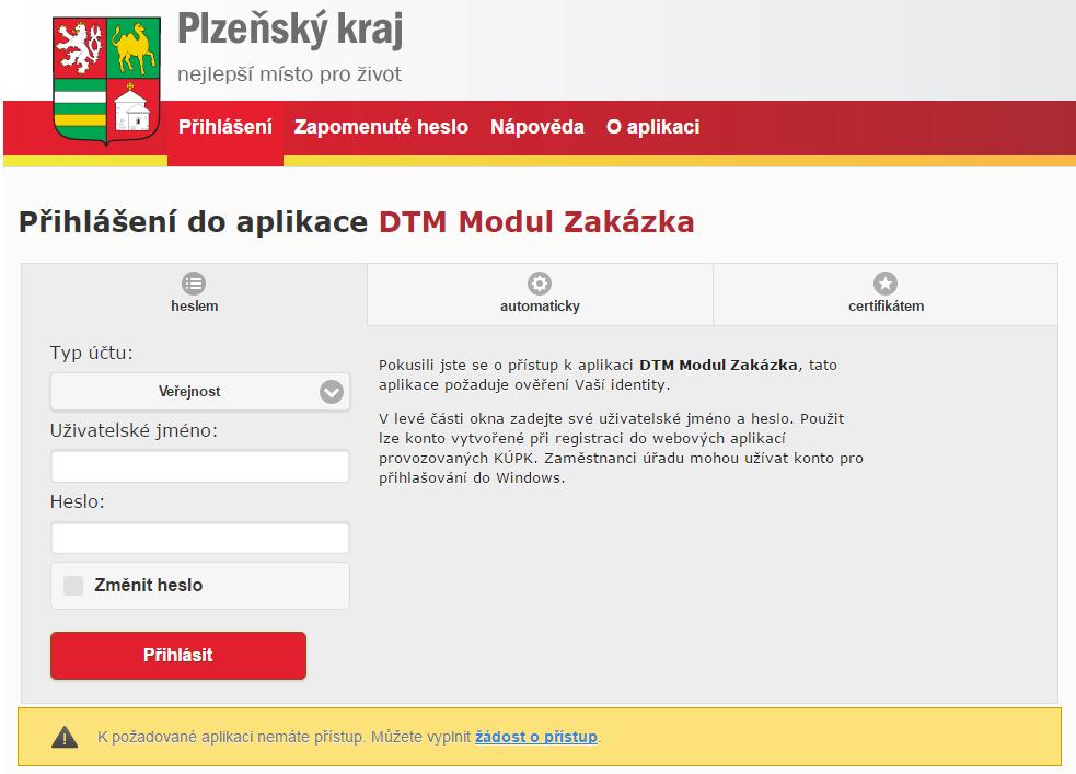 Dojde k přesměrování na jednotné přihlašovací rozhraní pro aplikace provozované a garantované Plzeňským krajem. 2.