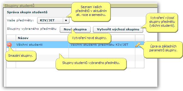 4.8.2 Práce s aplikací a příklady Obrázek 4.39: Rozložení portletů na stránce Skupiny studentů.