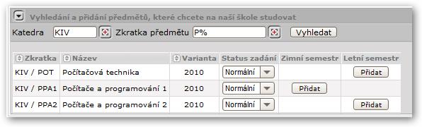 6.3.2 Práce s aplikací Obrázek 6.17: Základní údaje o příjezdu. 6.3.2.6 Tisk ECTS dokumentů Obrázek 6.19: Výběr předmětů.