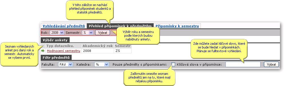 7.1.2 Práce s aplikací a příklady pro studijní a pedagogickou činnost mohou navíc prohlížet i připomínky k semestru. 7.1.2 Práce s aplikací a příklady 7.1.2.1 Prohlížení připomínek k předmětům Tato sekce je přístupna vedoucím kateder (VK), děkanům (DE) a prorektorovi pro studijní a pedagogickou činnost (PR).