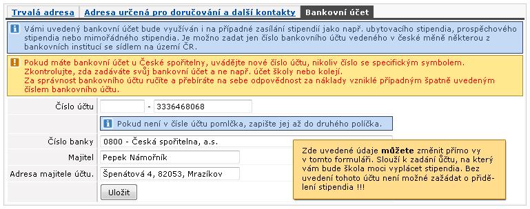 3.9.4 Předchozí studia studenta Obrázek 3.43: Ilustrační obrázek záložka nastavení účtu.