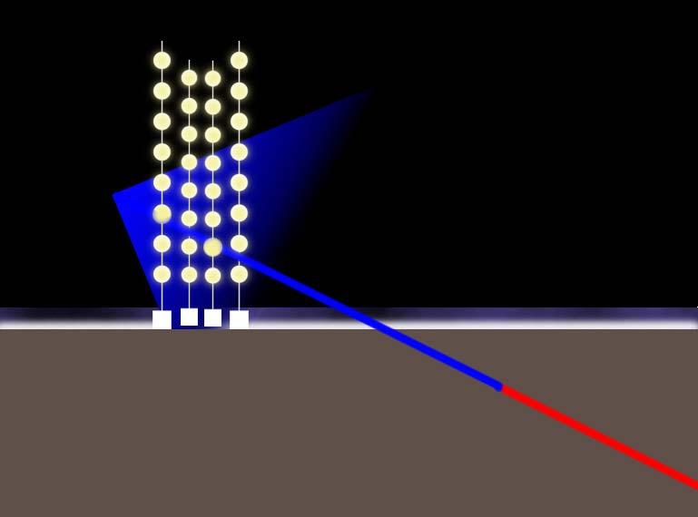Někdy interaguje kosmické neutrino s částicemi tvořícími led (vodu) Čerenkovův světeln telný kužel Detektor tor ve srážce se