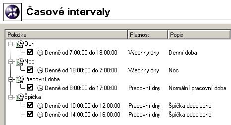 8.2 Časové intervaly Definice časových intervalů Vytvoření, úpravu nebo smazání časového intervalu lze provést v