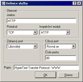 8.3 Služby Jméno Identifikace služby v rámci WinRoute. Z důvodu přehlednosti by jméno mělo být stručné a výstižné. Protokol Komunikační protokol, který služba používá.
