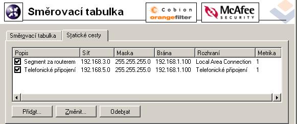 10.2 Směrovací tabulka hlídány pokud někdo některou z nich příkazem route odstraní, WinRoute ji okamžitě opět přidá.