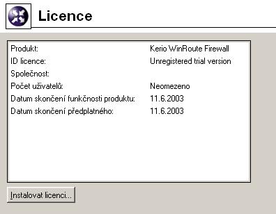 Kapitola 11 Registrace produktu a licence Licence antivirového programu McAfee Tato licence je určena dvěma daty: skončení práva na aktualizaci (nezávislé na WinRoute) po tomto datu zůstává antivirus
