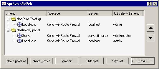 3.4 Záložky 3.4 Záložky Záložek lze využít, připojujete-li se pomocí Kerio Administration Console často střídavě k různým serverovým aplikacím (např.