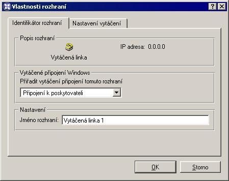 4.1 Rozhraní Poznámka: Následující popis se zabývá vytáčenými linkami. V případě sít ového adaptéru lze nastavit jediný parametr Jméno rozhraní. Přiřadit vytáčené připojení.