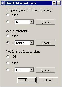 4.1 Rozhraní Nejvyšší prioritu má volba Nevytáčet. Je-li aktuální čas v tomto intervalu, linka zůstane zavěšena (nebo se ihned zavěsí, pokud je vytočena).