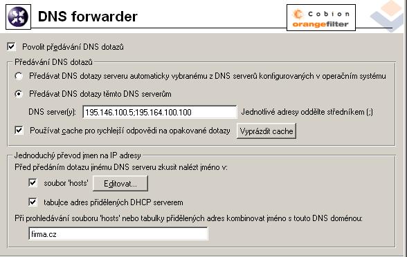 4.2 DNS forwarder použít DNS server v lokální síti (je-li k dispozici). Tento DNS server musí mít přístup do Internetu, aby dokázal odpovídat i na dotazy mimo lokální doménu.