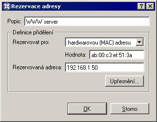 Kapitola 4 Nastavení rozhraní a sít ových služeb Rezervovat je možné libovolnou IP adresu, která patří do některé z definovaných subsítí.