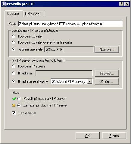 Kapitola 6 Filtrování obsahu Poznámka: Výchozí instalace WinRoute obsahuje několik předdefinovaných pravidel pro FTP. Tato pravidla jsou ve výchozím nastavení vypnuta.