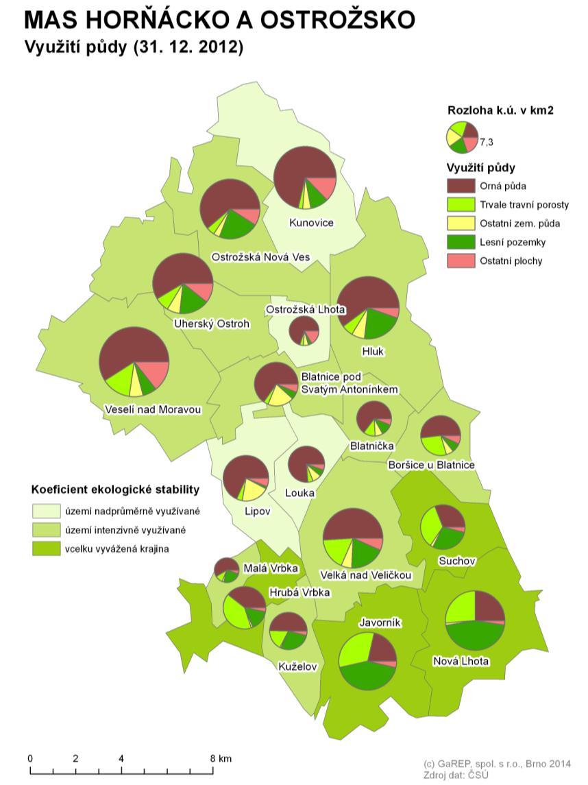 Obr. 14: Využití půdy v MAS Horňácko a Ostrožsko Území MAS Horňácko a Ostrožsko spadá z geomorfologického hlediska do provincie Západní Karpaty a také do Západopnské pánve.