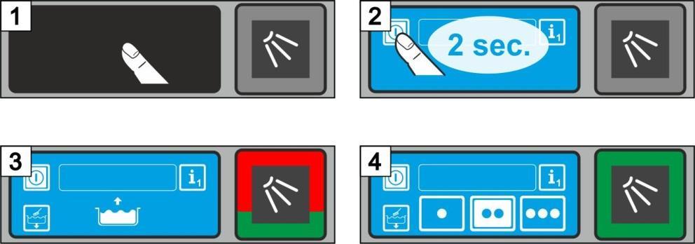 Pro svou vlastní bezpečnost zkontrolujte vypínač chybového proudu (FI) před strojem. Otevřete kryt. Vyjměte filtrační válec (1). Zkontrolujte, zda je vloženo sací síto čerpadla (2).